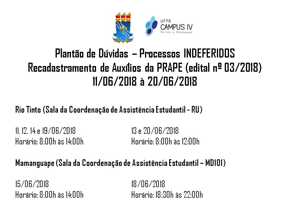 Recadastramento de Auxílios da PRAPE (Edital nº 03/2018)