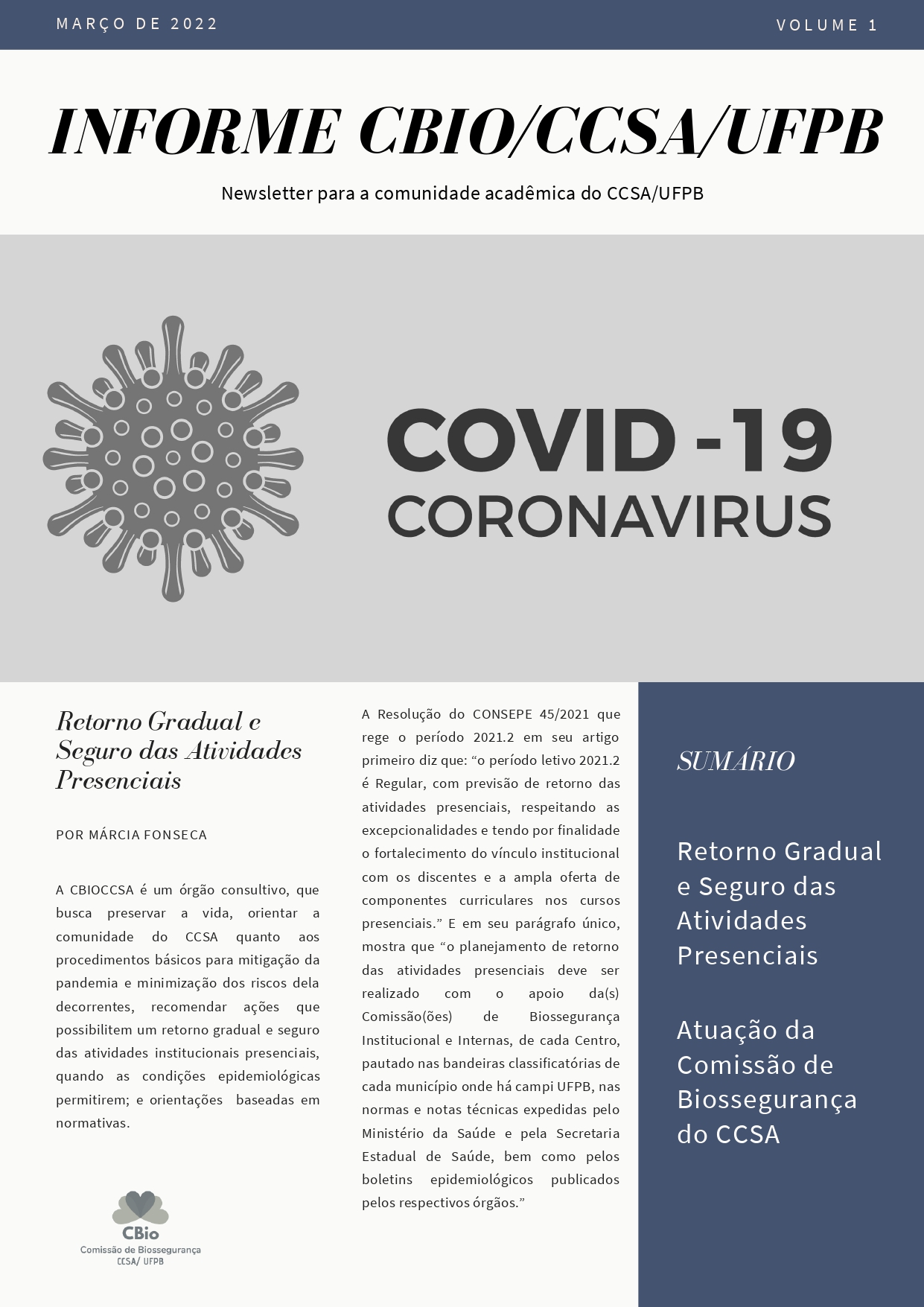 Newsletter para a comunidade acadêmica do CCSA/UFPB