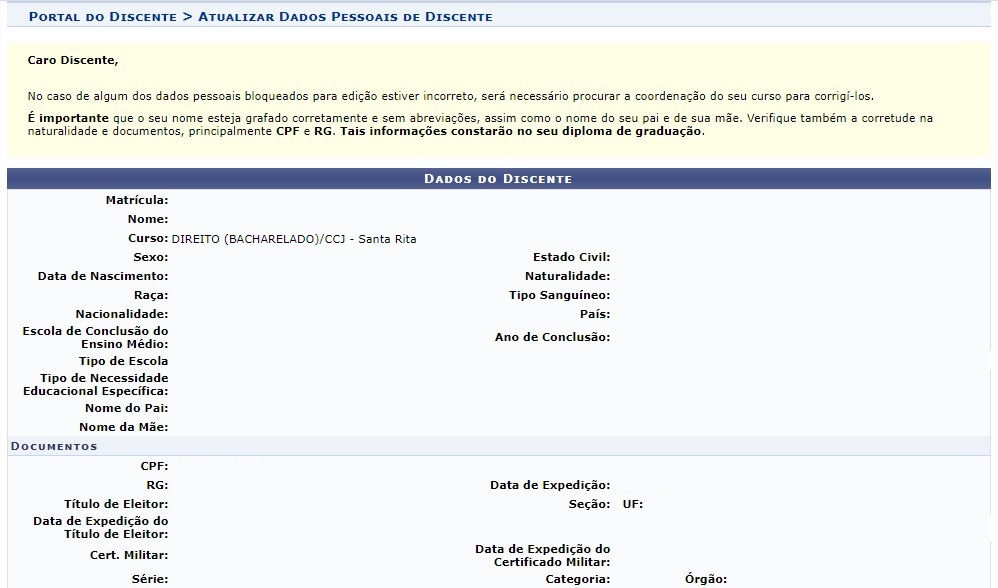 Dados pessoais - SIGAA