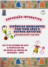 No dia 17 de outubro a Educação Infantil do Colégio de Aplicação estará realizando na Praça do Centro de Educação uma Exposição Interativa do Projeto de Extensão: Vivências Brincantes com Ivan Cruz e outros artistas. O projeto integra estudantes dos cursos de graduação em Pedagogia, Pedagogia do Campo e Psicopedagogia, além das crianças do Colégio de Aplicação em vivências com a arte, as brincadeiras populares e o letramento na Educação Infantil e tem sido espaço de significativas experimentações nesse campo educativo.

Sintam-se convidados a ver, viver e apreciar as obras feitas pelas e com as nossas crianças. Elas são as maiores protagonistas desse projeto.