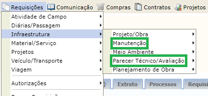 Menu Requisições